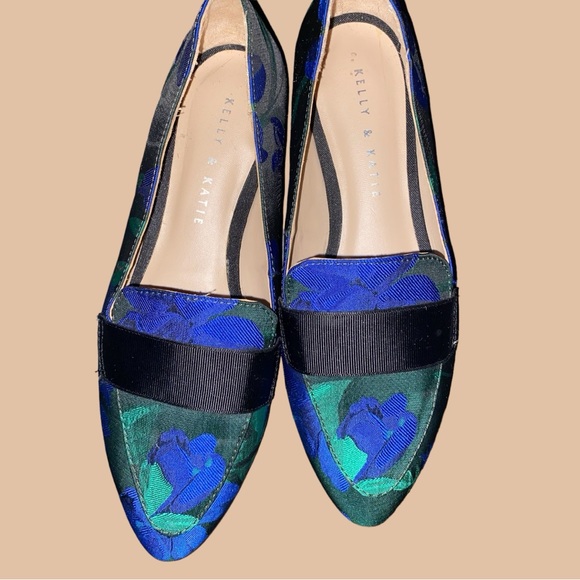 KELLY & KATIE DOTTY FLORAL PATTERN FLAT LOAFERS W/BROCADE POINTED TOES ~S/7 - Picture 4 of 11